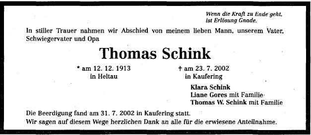 Schink Thomas1913-2002 Todesanzeige